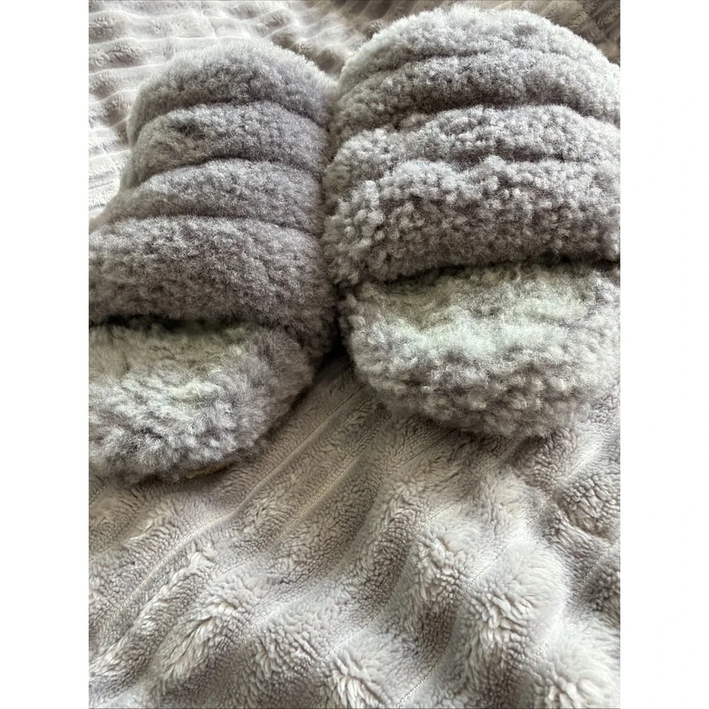 UGG Fluff Yeah Slide Shoes Youth Size 4 Gray Fuzzy Slingback Slippers